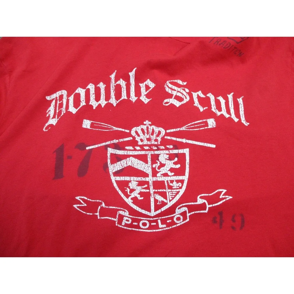 Polo Ralph Lauren Hoodie Shirt Mens XL Red Double Skull Tradition Crest Graphic